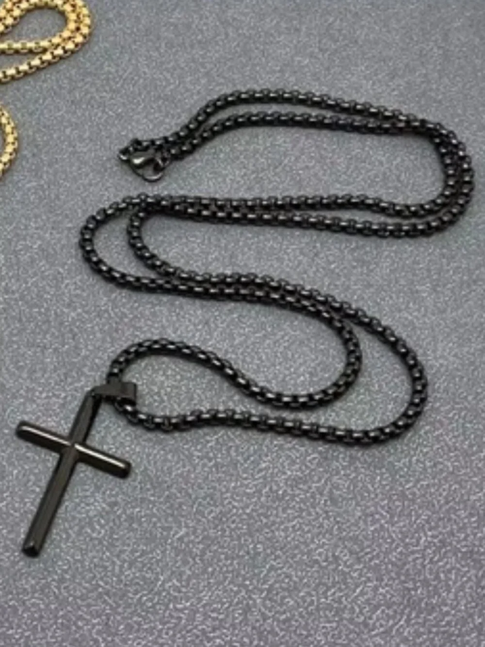 DESIGNER Goth Cross Black Plated Stainless Steel Chain Men's Necklace**NEW!
